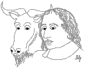 A long-haired Blaise Pascal and a long-bearded GNU; both stare thoughtfully into space.