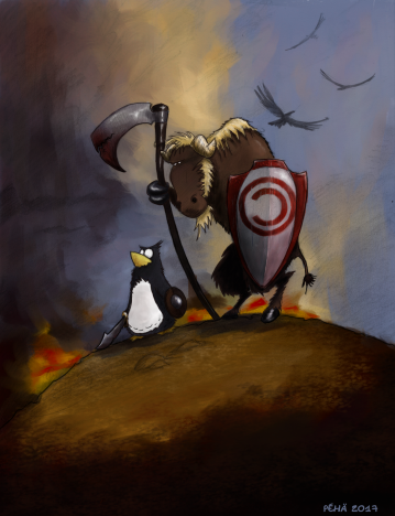  [Gnu and Tux as messengers of free software in the
           desolate land of proprietary software] 