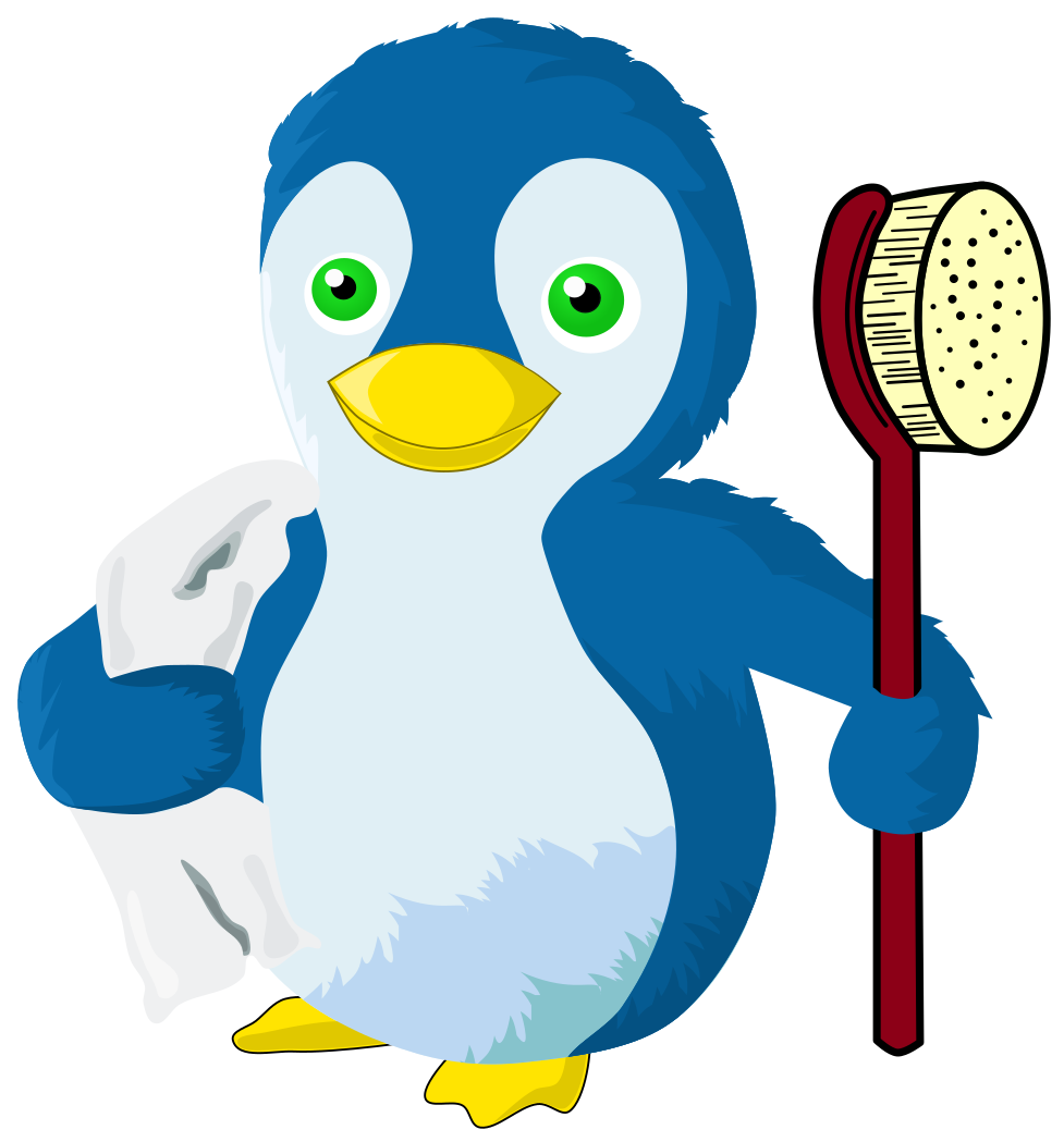  [Brighter version of the penguin getting out of the shower] 