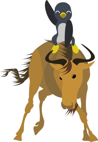 Tux, der ein kampfstarkes GNU reitet