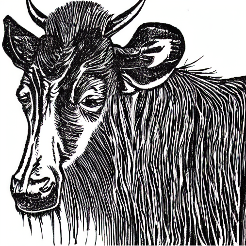  [Gnu head and neck with wood-like hair structure] 