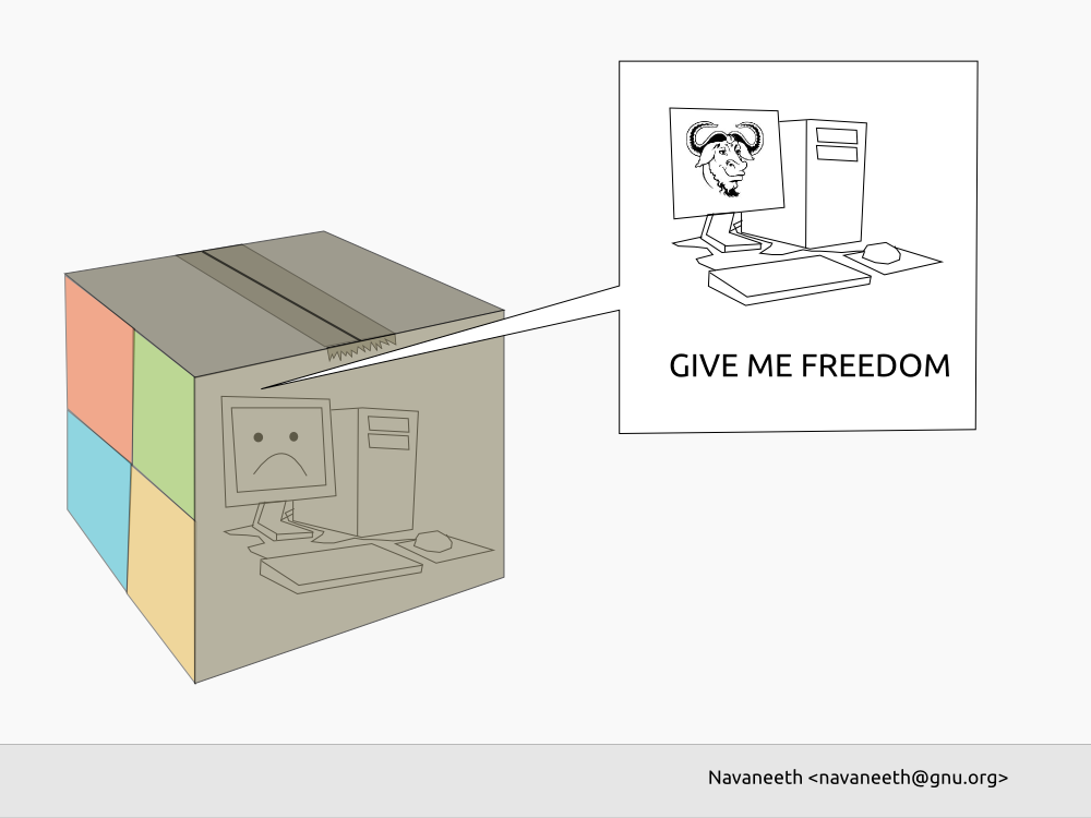 [Ein Rechner sinniert über Freiheit und träumt von GNU.]