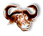  [Image colorée d'une tête de GNU avec impression de relief] 
