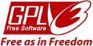 Large GPLv3 logo with “Free as in Freedom”