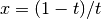 x = (1-t)/t