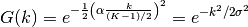 G(k) = e^{-\frac{1}{2} \left( \alpha \frac{k}{(K-1)/2} \right)^2} = e^{-k^2/2\sigma^2}